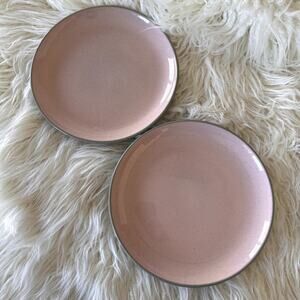 Pink Vintage Harkerware Stone China USA Dinner Plate Set of 2